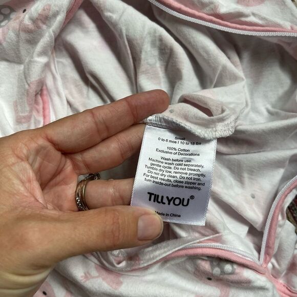 Set of 2 small 0-6 month TillYou Pink and White Baby elephant print Sleep Sacks - Picture 6 of 8